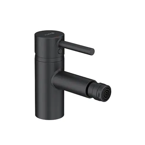 Schwarzer Bidet-Armatur von Kludi mit einem Hebel zur Wasserdrehregulierung und einem Auslauf für den Wasserfluss.